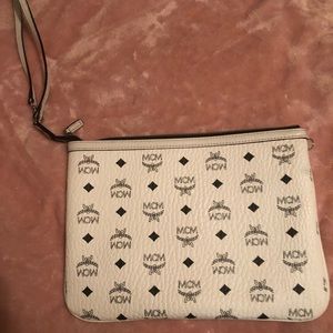 Large MCM white logo wristlet